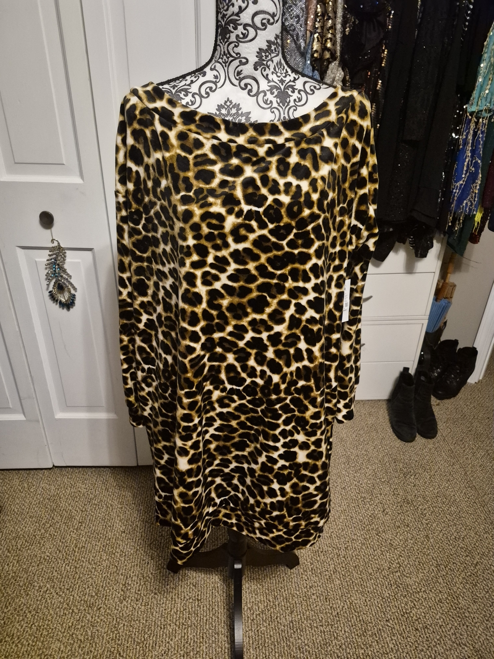 NWT - New York & Company Leopard Print Midi Dress in Black and Brown - XXL